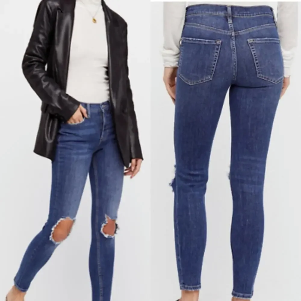 Free People High Rise Busted Knee Skinny Jeans NEW